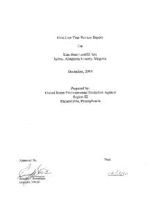 First Five-Year Review for Kim-Stan Landfill Site - Selma, Alleghany County, Virginia - December, 2010