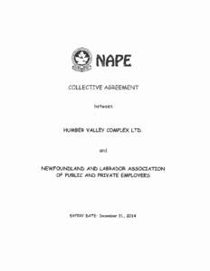 NAPE COLLECTIVE AGREEMENT between HUMBER VALLEY COMPLEX LTD.