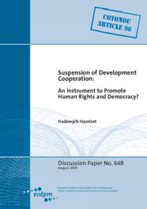 Suspension of Development Cooperation: An Instrument to Promote Human Rights and Democracy?  Hadewych Hazelzet