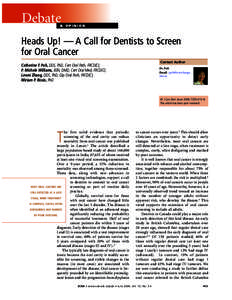 Heads Up! — A Call for Dentists to Screen for Oral Cancer