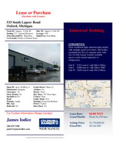Lease or Purchase (Purchase with Tenants) 533 South Lapeer Road Oxford, Michigan Total SF: Approx. 31,646 SF