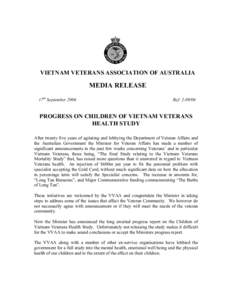 Microsoft Word - Media Releae Children of Vietnam Veterans Health Study.doc