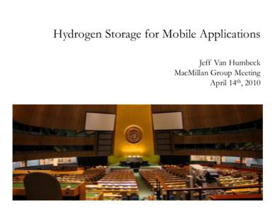 Hydrogen Storage for Mobile Applications Jeff Van Humbeck MacMillan Group Meeting April 14th, 2010  “The Stone Age did not end for lack of stone, and the Oil Age