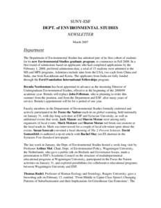 SUNY-ESF DEPT. of ENVIRONMENTAL STUDIES NEWSLETTER March[removed]Department