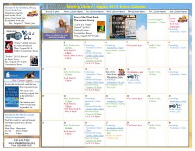 Redding Library - August 2014 Events Calendar  Friends of the Redding Library Giant Book Sale  Sun (1-5 pm)