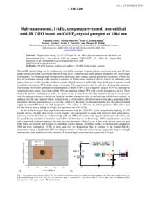 CThH3 - Sub-Nanosecond, 1-kHz, Temperature-Tuned, Non-Critical Mid-IR OPO Based on CdSiP2 Crystal Pumped at 1064 nm