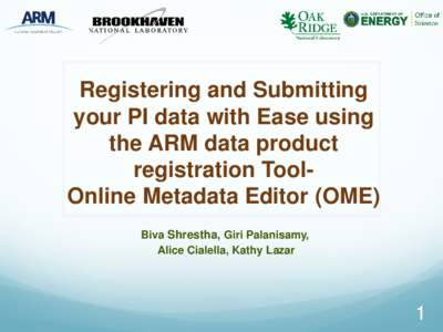 ARM Data Product Registration Tool (OME)