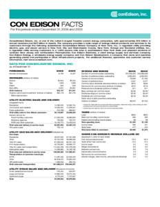 CON EDISON FACTS For the periods ended December 31, 2006 and 2005 Consolidated Edison, Inc. is one of the nation’s largest investor-owned energy companies, with approximately $12 billion in annual revenues and $27 bill