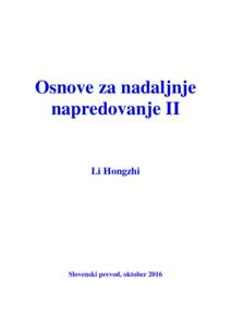 Osnove za nadaljnje napredovanje II Li Hongzhi  Slovenski prevod, oktober 2016