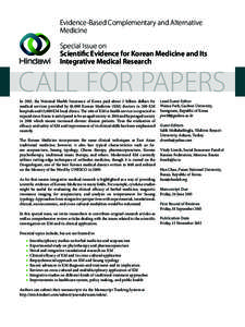 Evidence-Based Complementary and Alternative Medicine Special Issue on Scientific Evidence for Korean Medicine and Its Integrative Medical Research