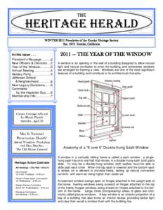 The  Heritage herald WINTER 2011 Newsletter of the Eureka Heritage Society EstEureka, California In this issue . . .