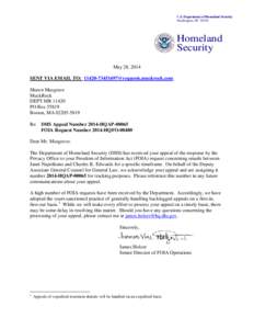 U.S. Department of Homeland Security Washington, DCHomeland Security May 28, 2014