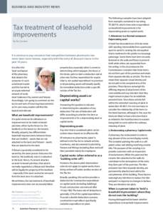 business and industry news  Tax treatment of leasehold improvements By Paul Carrazzo