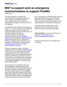NIST to expand work on emergency communications to support FirstNet