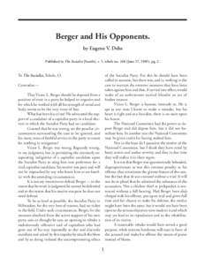 Debs: Berger and His Opponents [June 17, [removed]Berger and His Opponents. by Eugene V. Debs