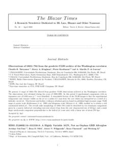 T he Blazar T imes A Research Newsletter Dedicated to BL Lacs, Blazars and Other Nonsense No. 42 — April 2002 Editor: Travis A. Rector ([removed])