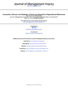 Journal of http://jmi.sagepub.com/ Management Inquiry Connectivity, Extremes, and Adaptation: A Power-Law Perspective of Organizational Effectiveness Max Boisot and Bill McKelvey Journal of Management Inquiry[removed]: 11