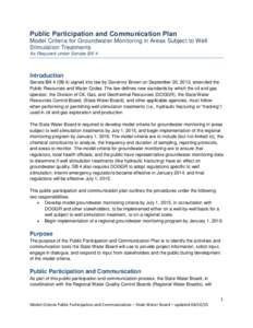 Public Participation and Communication Plan Model Criteria for Groundwater Monitoring in Areas Subject to Well Stimulation Treatments As Required under Senate Bill 4  Introduction