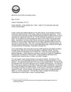 TVA RESTRICTED INFORMATION  Memorandum from the Office of the Inspector General May 14, 2012 James R. Dalrymple, LP 2T-C