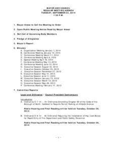 MAYOR AND COUNCIL REGULAR MEETING AGENDA TUESDAY, SEPTEMBER 23, 2014 7:30 P.M.  1. Mayor Alessi to Call the Meeting to Order