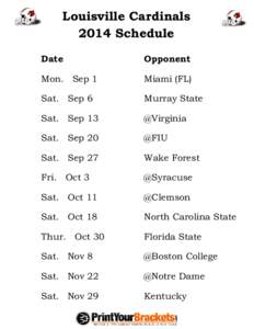 Louisville Cardinals 2014 Schedule Date Opponent