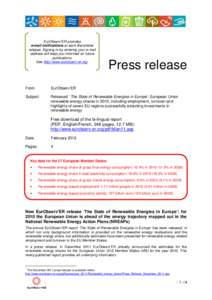 EurObserv’ER provides e-mail notifications at each Barometer release. Signing-in by entering your e-mail address will keep you informed on future publications. See http://www.eurobserv-er.org.