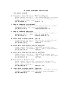 (B) State Government Publications 300 SOCIAL SCIENCE 1 Population Research Centre. Thiruvananthapuram Annual reportThiruvananthapuram, Population