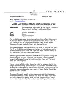 For Immediate Release  October 10, 2011 Media Inquiries – Craig Johnson: [removed]E-mail – [removed]