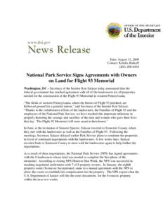 Ken Salazar / National Park Service / Salazar / United States / Pennsylvania / Environment of the United States / Flight 93 National Memorial