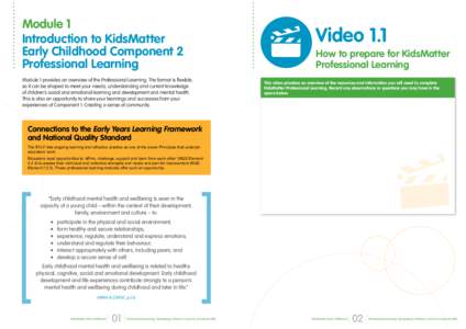 Module 1 Introduction to KidsMatter Early Childhood Component 2 Professional Learning Module 1 provides an overview of the Professional Learning. The format is flexible, so it can be shaped to meet your needs, understand