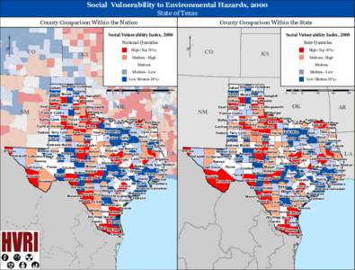 Social Vulnerability to Environmental Hazards, 2000 State of Texas County Comparison Within the Nation  