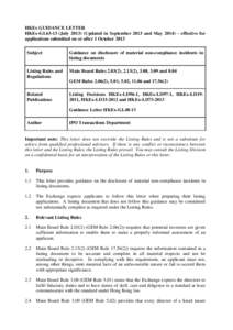 HKEx GUIDANCE LETTER HKEx-GL63-13 (July[removed]Updated in September 2013 and May 2014) – effective for applications submitted on or after 1 October 2013 Subject  Guidance on disclosure of material non-compliance incide