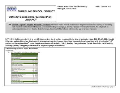 School: Lake Forest Park Elementary Principal: Aimee Miner Date: OctoberSHORELINE SCHOOL DISTRICT