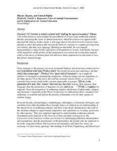 Journal for Critical Animal Studies, Volume VI, Issue 1, 2008  Rhyme, Reason, and Animal Rights: