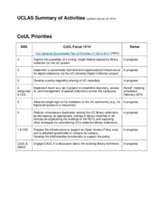 UCLAS Summary of Activities (updated January 30, [removed]CoUL Priorities SAG  CoUL Focus 13/14