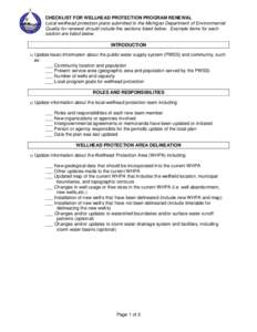 CHECKLIST FOR WELLHEAD PROTECTION PROGRAM RENEWAL