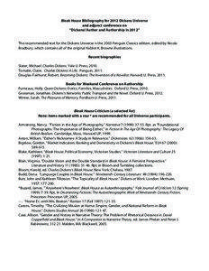 Bleak House Bibliography for 2012 Dickens Universe and adjunct conference on “Dickens! Author and Authorship in 2012”