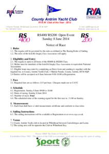 County Antrim Yacht Club RYA NI Club of the Year[removed]Marine Parade, Whitehead, Co.Antrim, BT38 9QP Tel: [removed]E-mail: [removed]