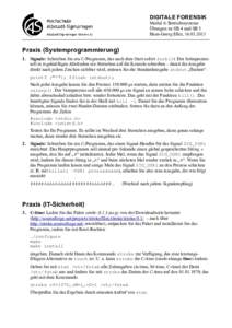 DIGITALE FORENSIK Modul 6: Betriebssysteme Übungen zu SB 4 und SB 5 Hans-Georg Eßer, Praxis (Systemprogrammierung)