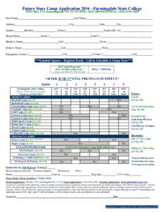 Future Stars Camp Application 2016 –Farmingdale State College PO Box 279, Farmingdale NYPh: (Fax: (