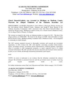 ALABAMA SECURITIES COMMISSION Post Office Box[removed]Montgomery, Alabama[removed]Telephone: ([removed]or[removed]Fax: ([removed]Email: [removed] Website: www.asc.alabama.gov