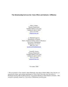 The Relationship between the Value Effect and Industry Affiliation  John C. Banko Finance Department Northern Illinois University DeKalb, IL[removed]