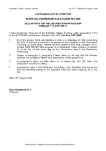 Australian Capital Territory Gazette  No. S47, Tuesday 29 August, 2000 AUSTRALIAN CAPITAL TERRITORY ACTEW/AGL PARTNERSHIP FACILITATION ACT 2000