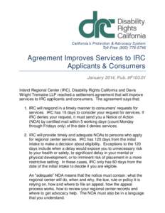 Agreement Improves Services to IRC Applicants & Consumers