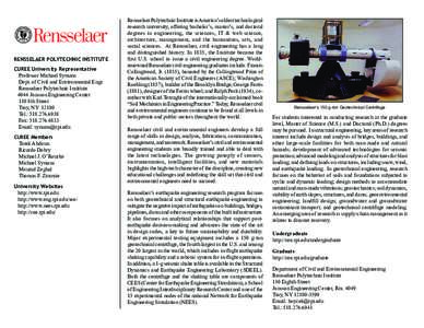 RENSSELAER POLYTECHNIC INSTITUTE CUREE University Representative 	 Professor Michael Symans Dept. of Civil and Environmental Engr. 	 Rensselaer Polytechnic Institute 4044 Jonsson Engineering Center