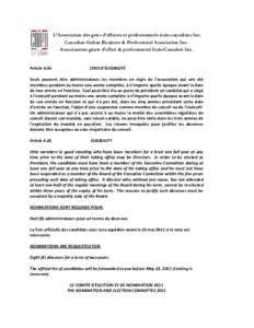 L’Association des gens d’affaires et professionnels italo-canadiens Inc. Canadian-Italian Business & Professional Association Inc. Associazione gente d’affari & professionisti Italo-Canadesi Inc. Article 6.02