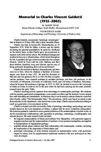 Memorial to Charles Vincent Guidotti (1935–2005) M. DARBY DYAR Mount Holyoke College, South Hadley, Massachusetts 01075, USA FRANCESCO P. SASSI Department of Mineralogy and Petrology, University of Padova, Italy