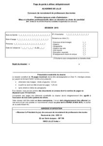 Page de garde à utiliser obligatoirement ACADEMIE DE LILLE Concours de recrutement de professeurs des écoles Première épreuve orale d’admission : Mise en situation professionnelle dans un domaine au choix du candid