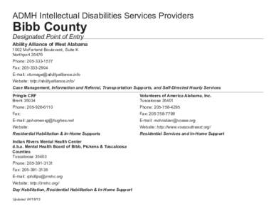 ADMH Intellectual Disabilities Services Providers  Bibb County Designated Point of Entry  Ability Alliance of West Alabama