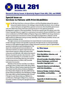 RLI 281 December 2012 Research Library Issues: A Quarterly Report from ARL, CNI, and SPARC  Special Issue on